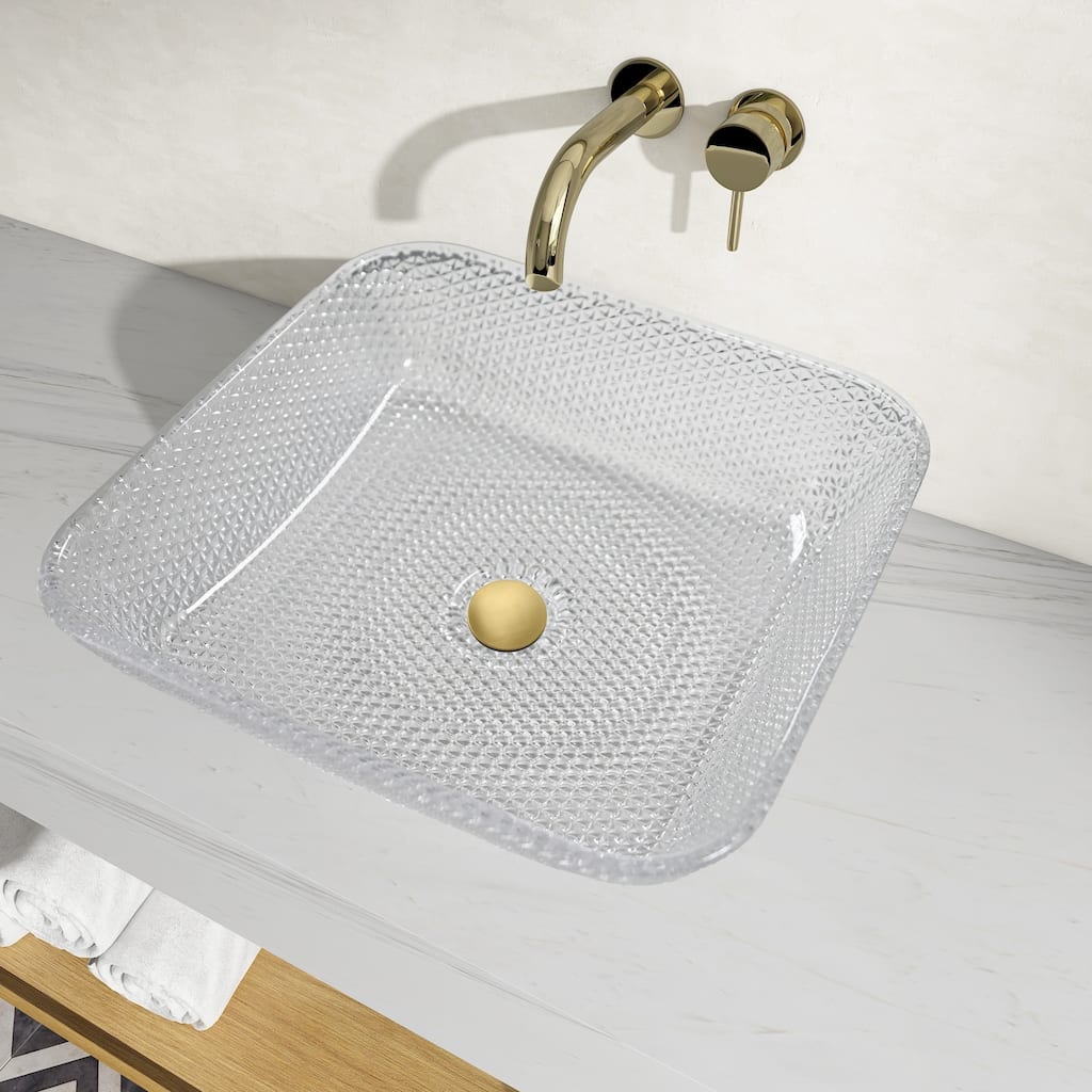 CastelloUSA Decorative 16" Crystal Rectangle Glass Sink