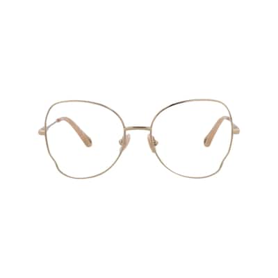 Chloé Round-Frame Metal Optical Frames, Transparent Lens, Shiny Rose Gold Frame