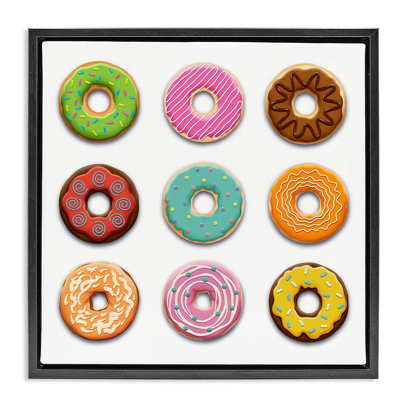 Stupell Delicious Various Donuts Framed Floater Canvas Wall Art Design By Marcus Prime - 18 x 18 - Black