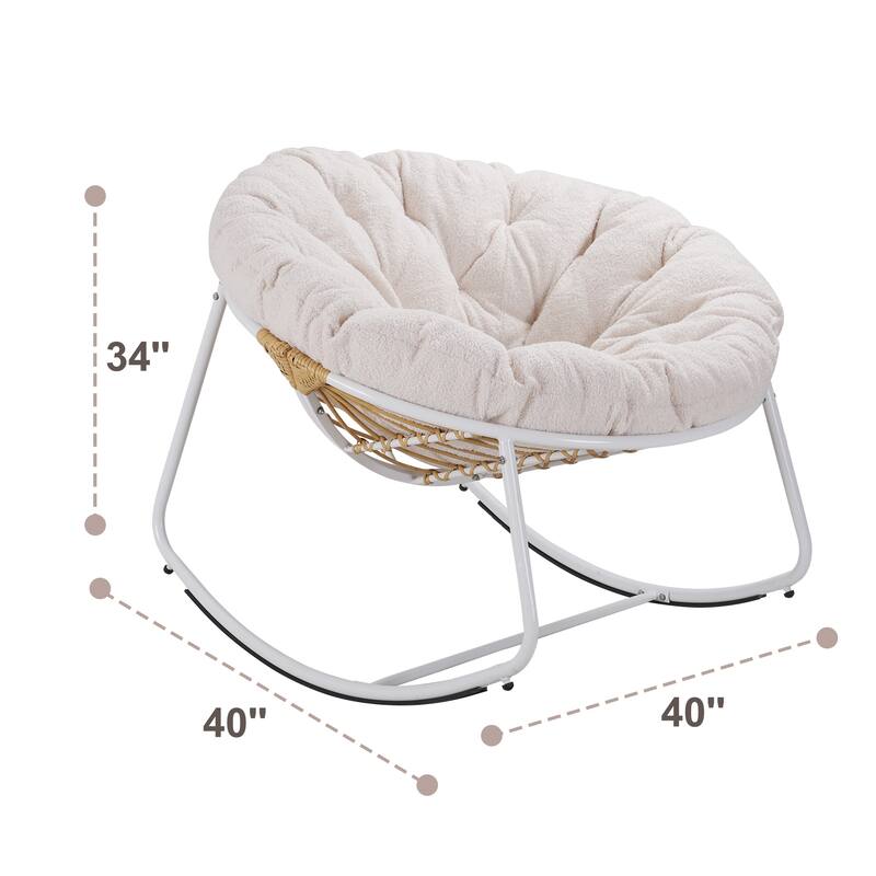 Outdoor Padded Cushion Rocking Chair, Oversized Metal Frame Egg Chair