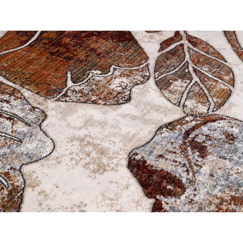 Anna Collection Floral Beige/Red/Grey Area Rug