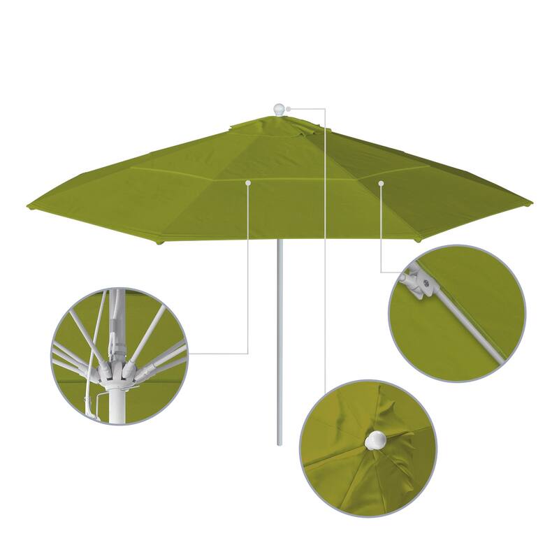 California Umbrella 11' Rd Aluminum Frame, Fiberglass Rib Market Umbrella, Push Open, White Finish, Pacifica Fabric