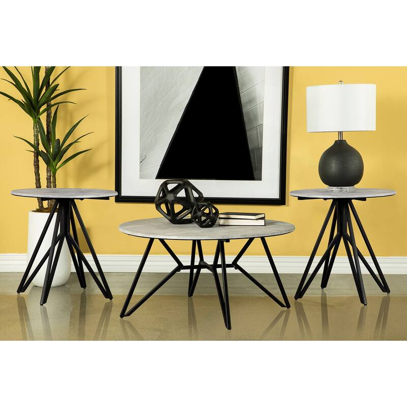 Table Set with Metal Base in Cement and Black