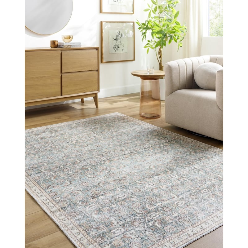 Livabliss Amelie Traditional Oriental Indoor/Outdoor Area Rug - Teal/Brown - 5'3" x 7'3"