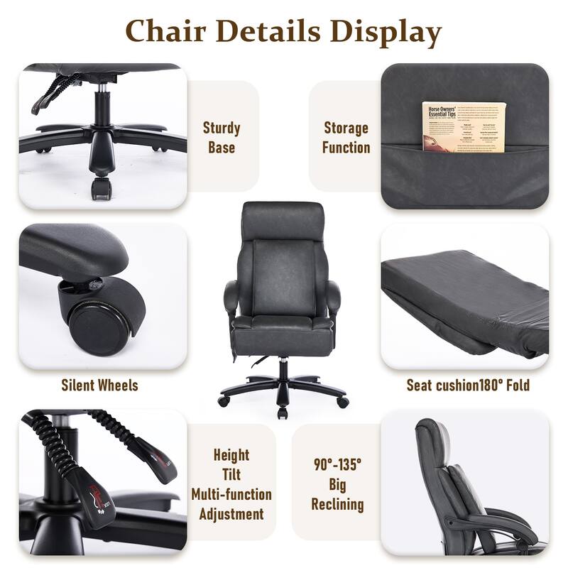 500Lbs Massage Reclining Executive Office Chair, Faux Leather High Back Ergonomic Office Chair With Footrest