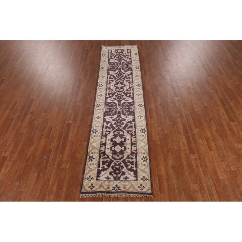 Oushak Indian Runner Rug Hand-Knotted Transitional Wool Carpet - 2'6" x 9'11"