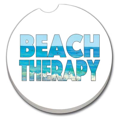 Counterart Absorbent Stoneware Car Coaster, Beach Therapy, Set of 2 - 2.5