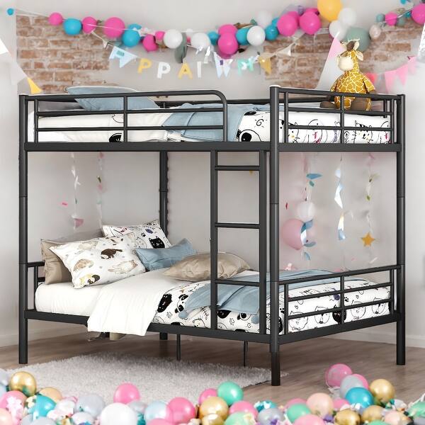 slide 2 of 8, [Save Space or Split Into 2 Beds] Full Over Full Metal Bunk Bed Black