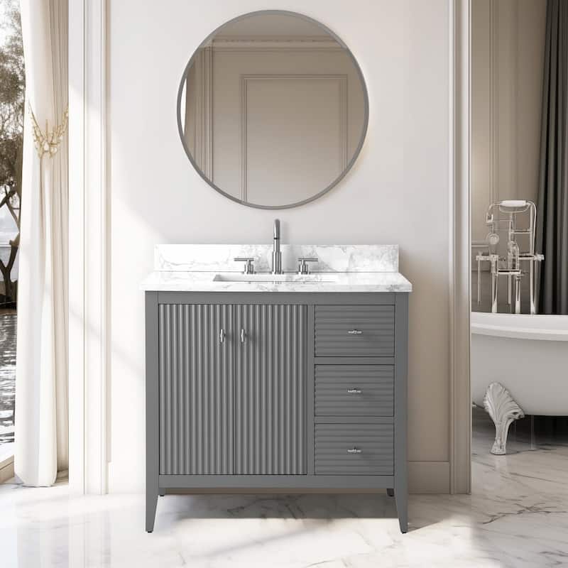 Vanity Art 36" Single Sink Bathroom Vanity Cabinet with Engineered Marble Countertop