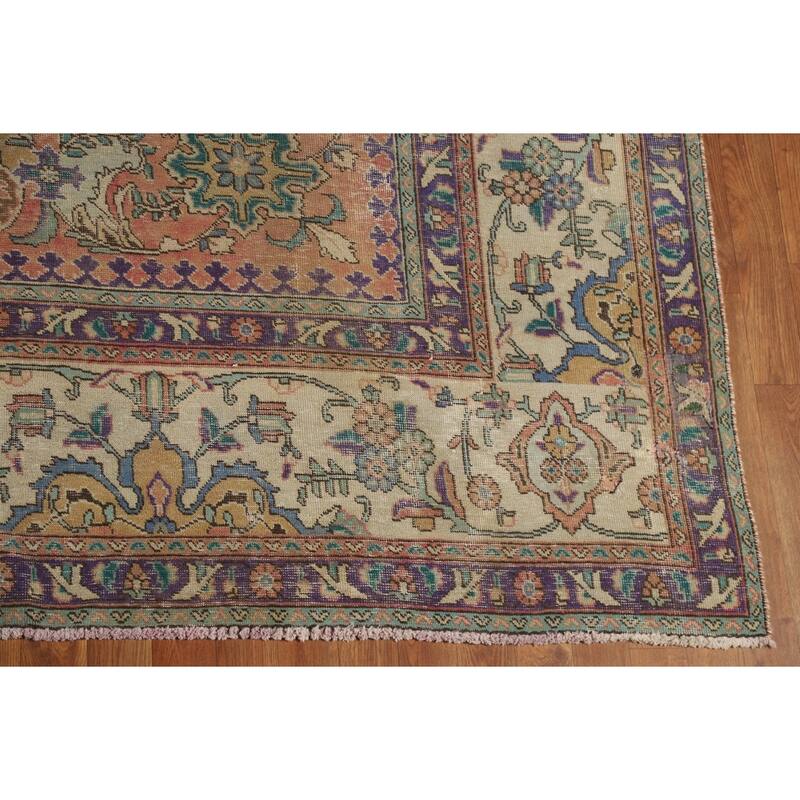 Vegetable Dye Tabriz Persian Vintage Area Rug Handmade Wool Carpet - 9'5" x 12'3"