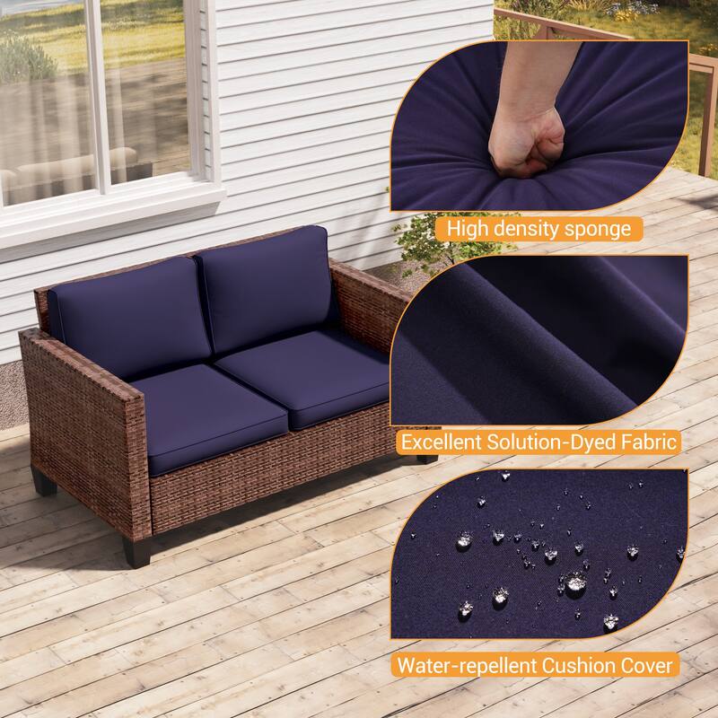 Livoosun Patio Loveseat Sofa Outdoor Wicker Couch, 2-Seater Furniture with High Back and Removable Cushions