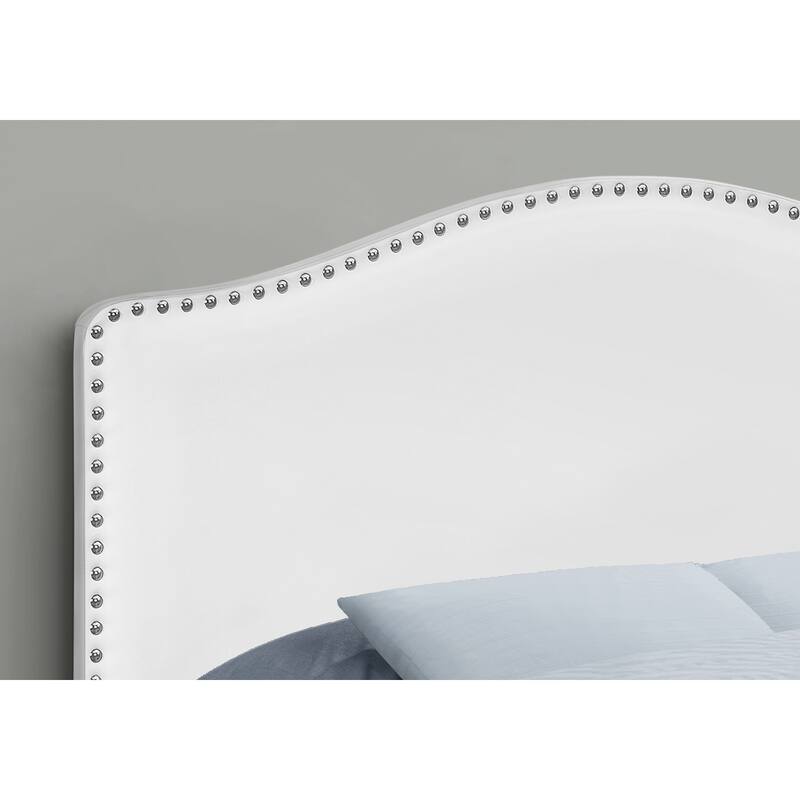 Full Size Upholstered White Leather Look Headboard with Chrome Trim