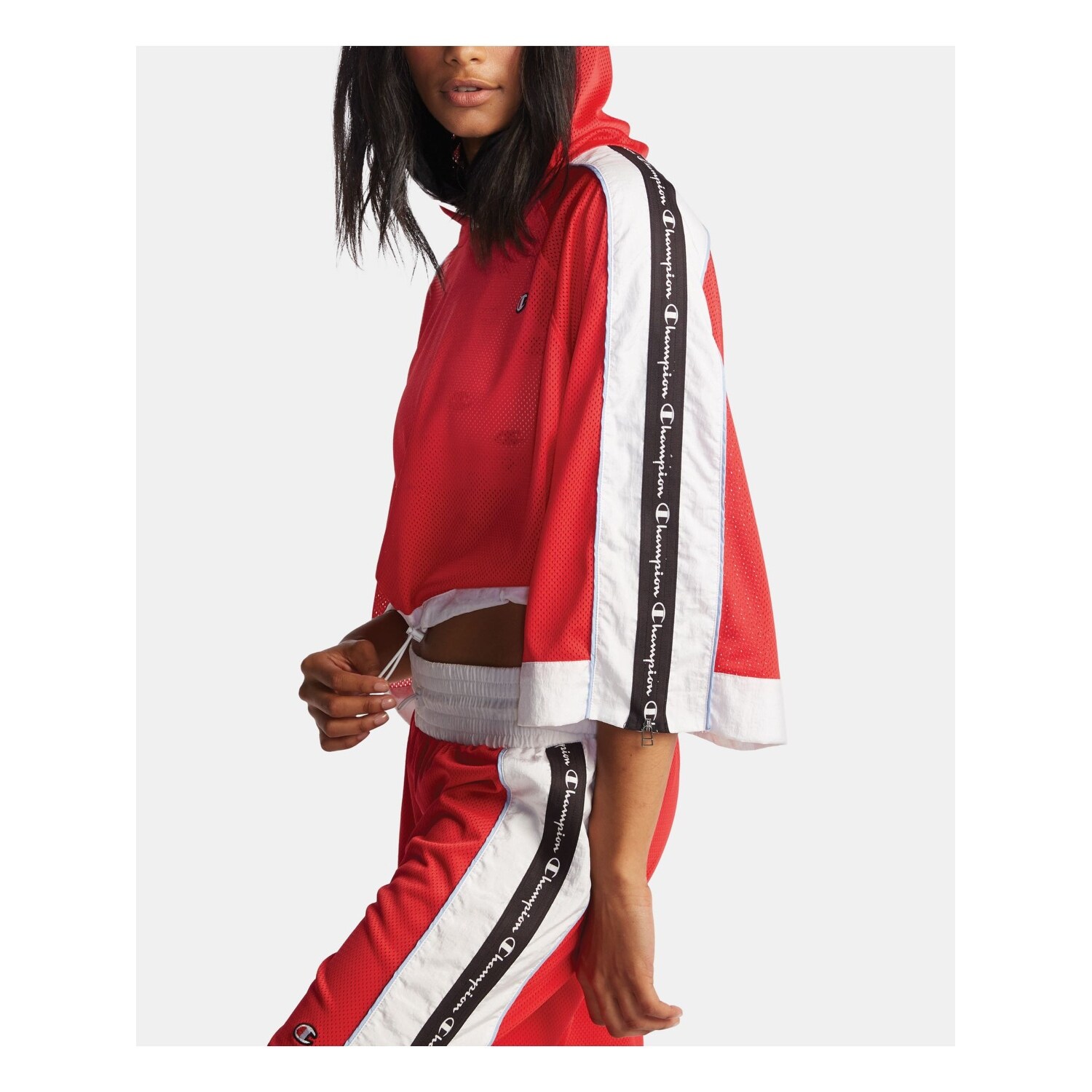 Shop Champion Womens Red Logo 3 4 Sleeve Hoodie Active Wear Top Size Xs Overstock 31829337