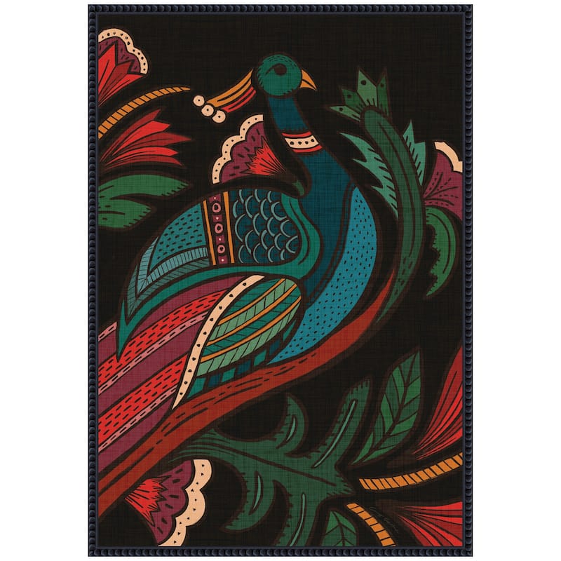 Kate and Laurel Sylvie Peacock Framed Canvas by Carey Copeland