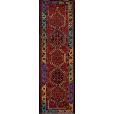 Hand Knotted Oriental 100% Wool Carpet Traditional Geometric Red Ardebil Runner Rug - 11' 0'' X 3' 2''