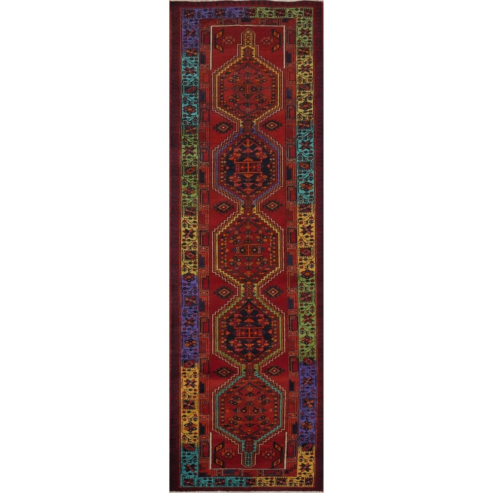 Hand Knotted Oriental 100% Wool Carpet Traditional Geometric Red Ardebil Runner Rug - 11' 0'' X 3' 2''