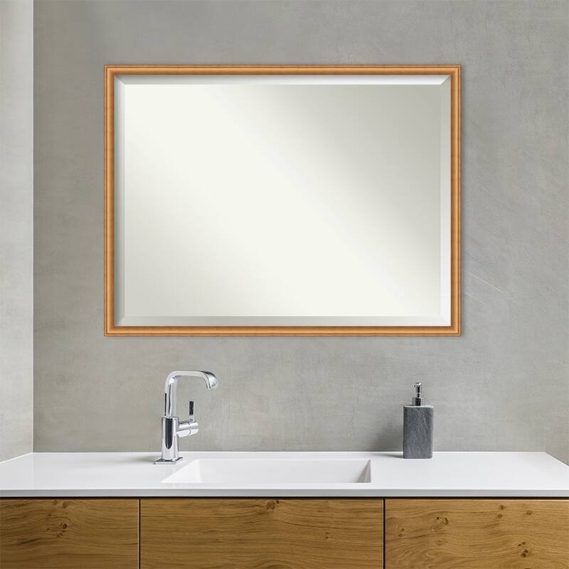 Salon Scoop Beveled Wood Framed Bathroom Vanity Wall Mirror