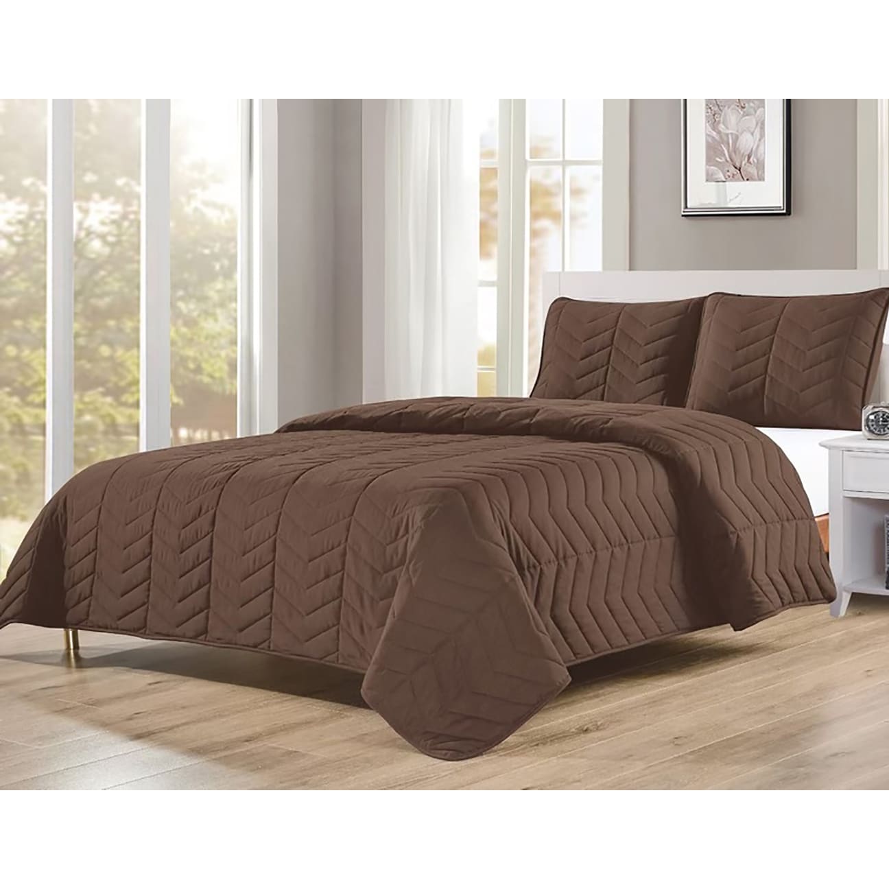 Gold King Size 3 Piece Quilt Set & Pillow Shams Soft Plush Cozy ...