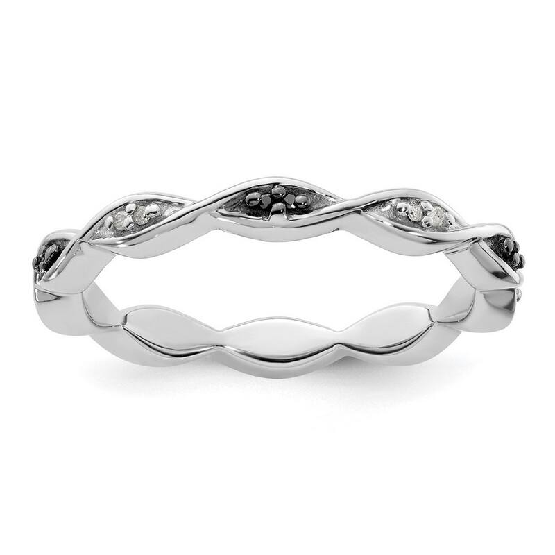 Curata 925 Sterling Silver Polished Prong set Patterned Stackable Expressions Black and White Diamond Ring