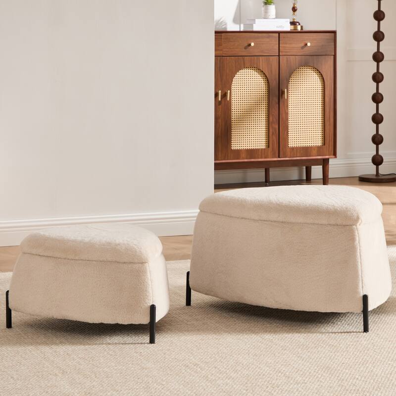 2-Pieces Upholstered Storage Ottoman Set With Reversible Lid And Metal Legs