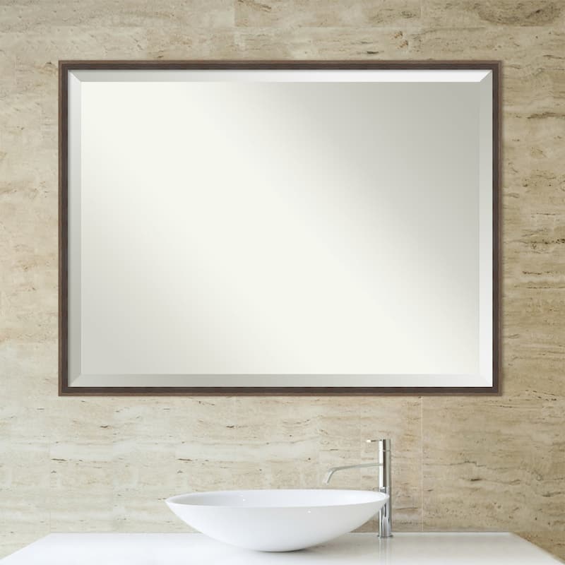 Beveled Wood Bathroom Wall Mirror - Hardwood Wedge Mocha Frame - Hardwood Wedge Mocha