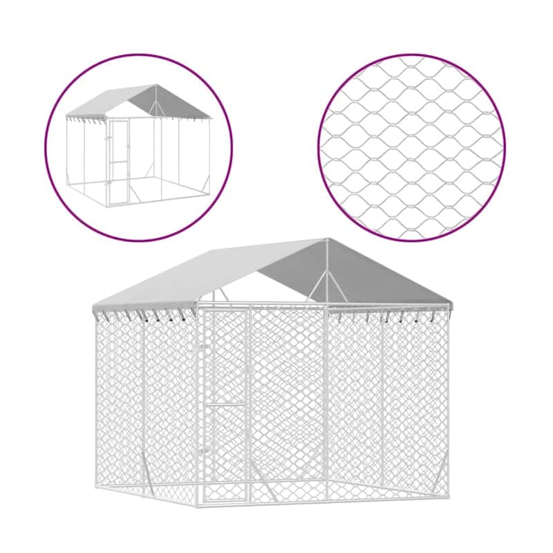 vidaXL Outdoor Dog Kennel with Roof Silver Galvanized Steel