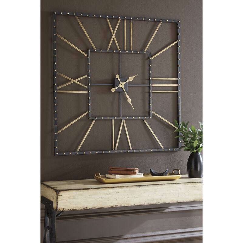 Thames Contemporary Black/Gold Wall Clock - 40" W x 1.5" D x 40" H