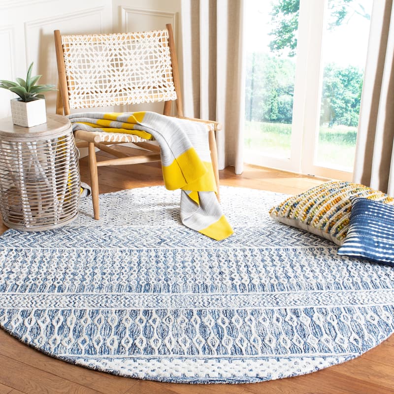 SAFAVIEH Handmade Glamour Shag Modern Viscose Rug - 6' Round - Navy/Ivory