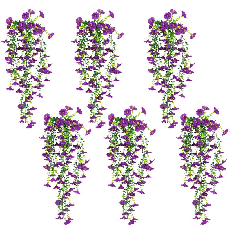 30-in UV Resistant Artificial Morning Glory Hanging Plant - Set of 6