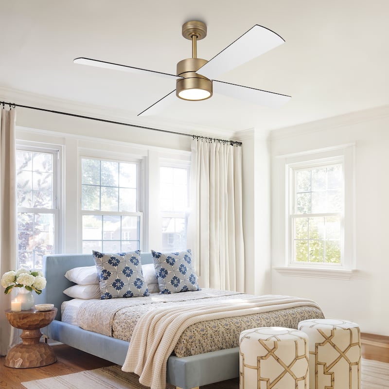 52" Black/ Distressed Brass Dimmable RGB Smart Ceiling Fan with Light and Remote, App Control