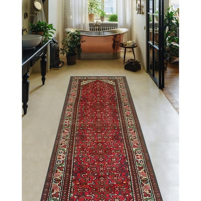 Fine Vintage Distressed Abigail Red/Ivory Runner - 3'2" x 9'10"