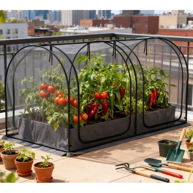 GDFStudio - Outdoor Garden Crop Protection Tent with Dual Zippered Doors, Mesh Plant Cage with Ground Stakes and Storage Bag - 98 x 47.25