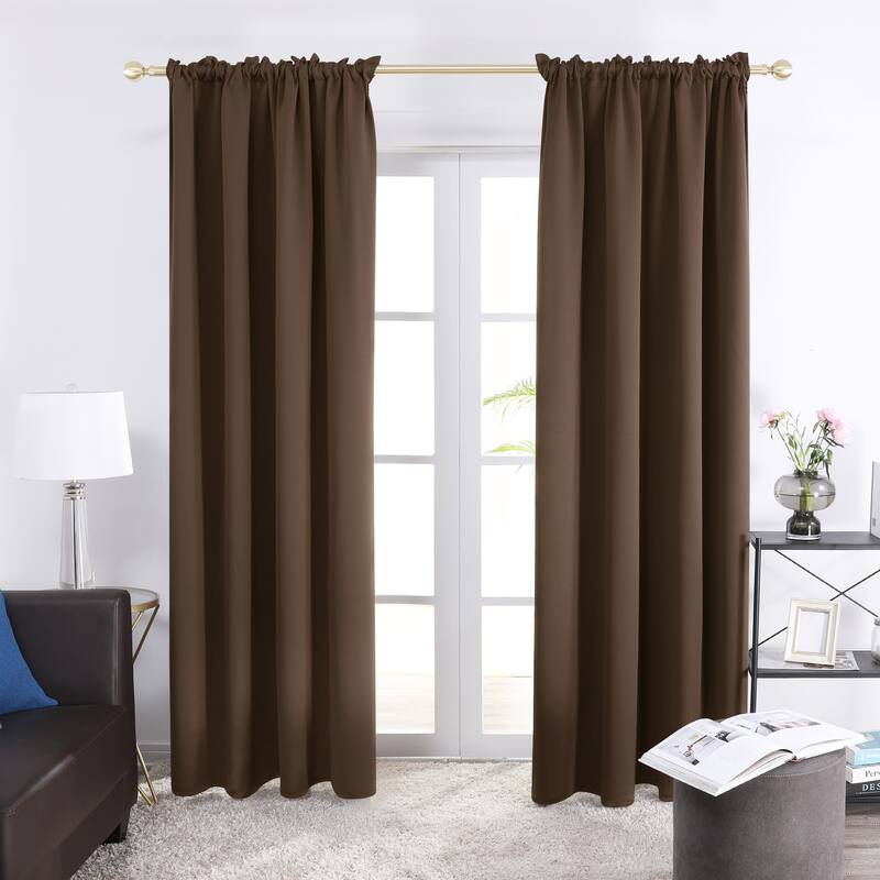 Deconovo Solid Rod Pocket Curtain Panel Pair (2 Panel) - 42W x 95L - Brown