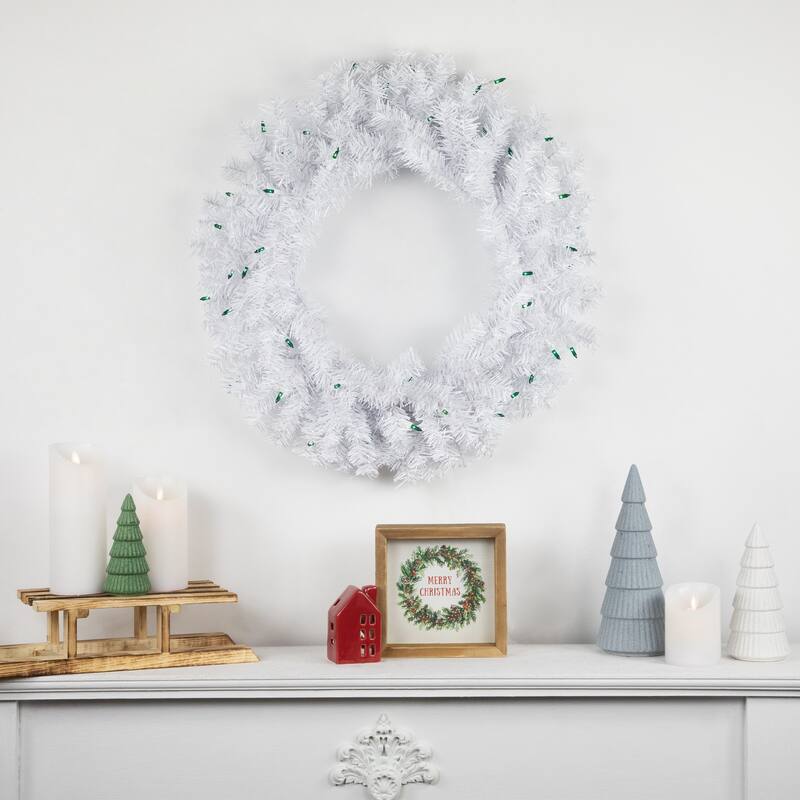 Woodbury White Pine Artificial Christmas Wreath, 24-Inch, Green Lights