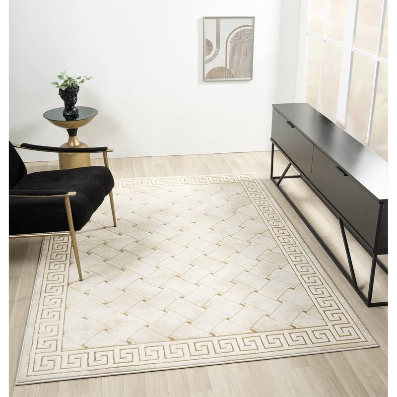 Ksamil Collection Abstract Weave Broder Area Rug