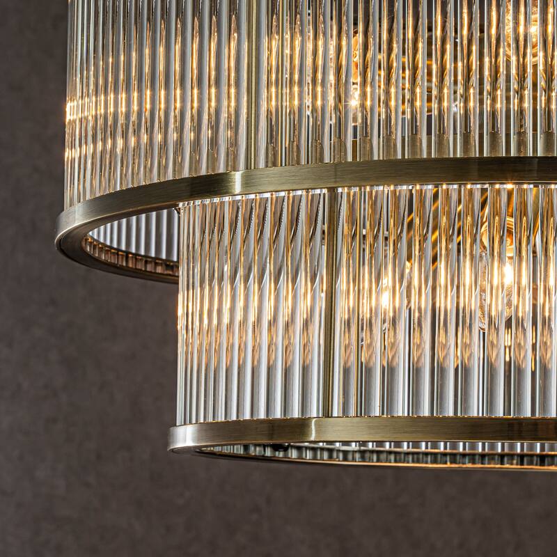 4/10-Light Modern Glam Glass Drum Chandelier Contemporary Hanging Light For Living Room Entryway Bedroom