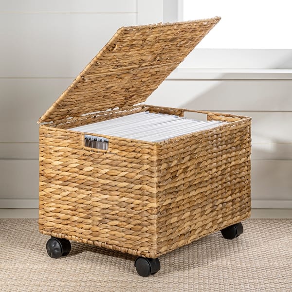 slide 2 of 10, Rolling Filing Basket with Lid and 360 Degree Lockable Wheels Natural