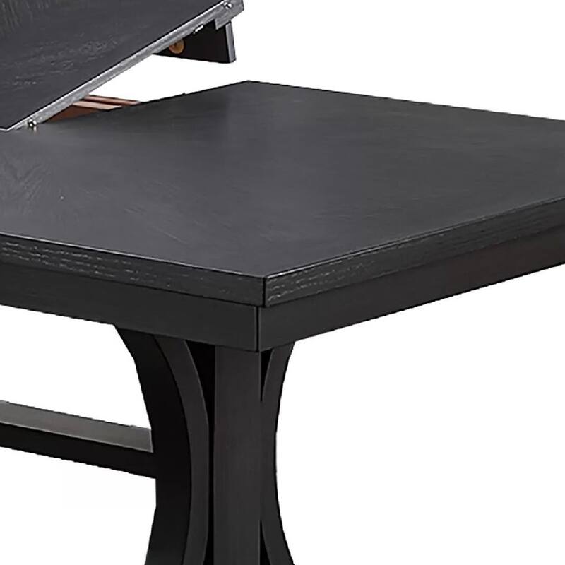 Berny Dining Table, Extension Leaf, Trestle Base, Gray Wood, 64-46 Inch - Charcoal Gray