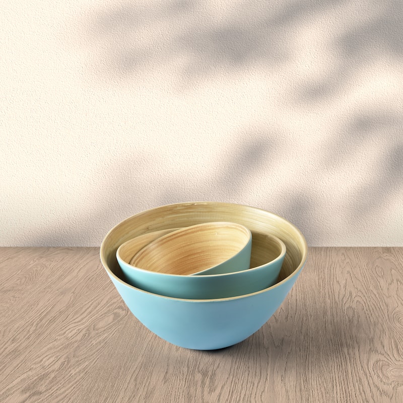 Tropics Bamboo 3 Piece Bowl Set - Aqua