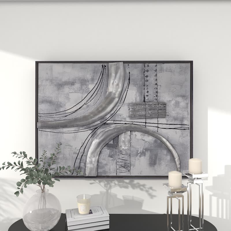 Gray Canvas Abstract Framed Wall Art with Black Frame