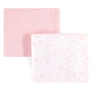 Hudson Baby Infant Girl Cotton Muslin Swaddle Blankets, Pink Stars, One Size - Pink Stars - 2-Pack
