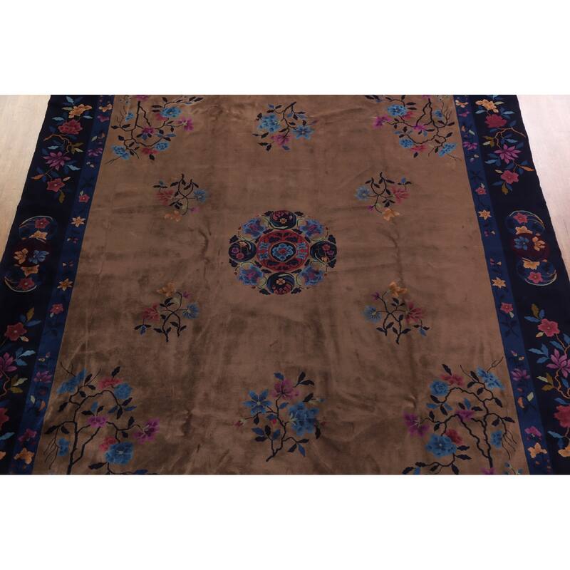 Vegetable Dye Art Deco Oriental Area Rug Hand-knotted Wool Carpet - 12'0" x 14'8"