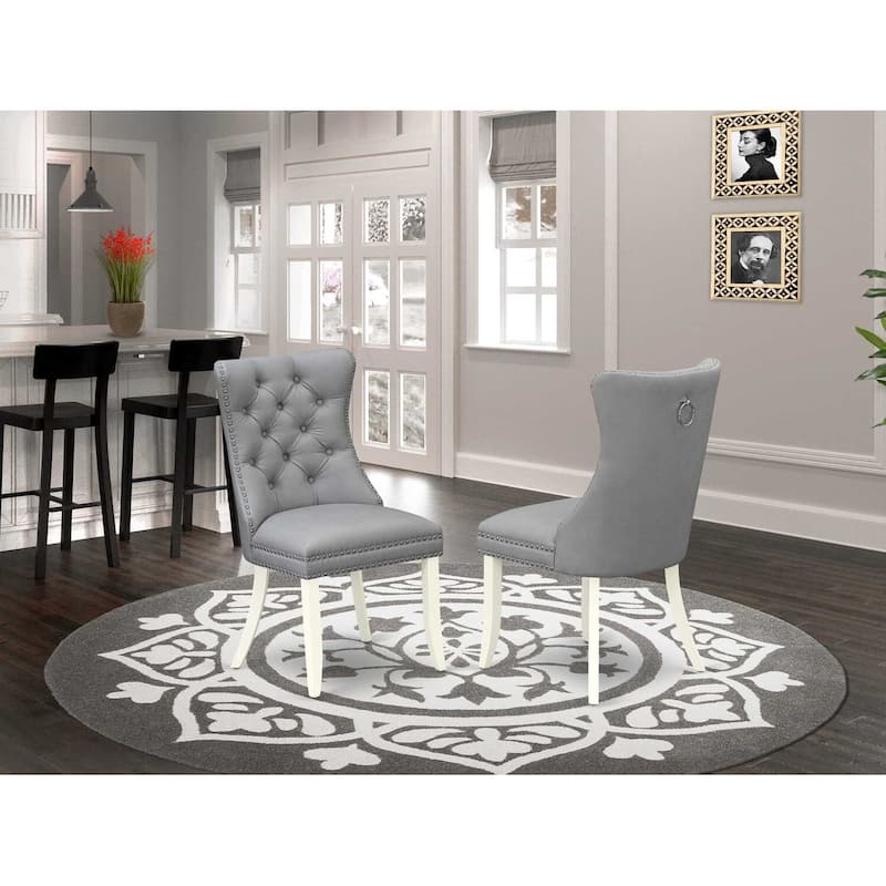 Modern Parson Dining Chairs - Light Gray Faux Leather Padded Set of 2