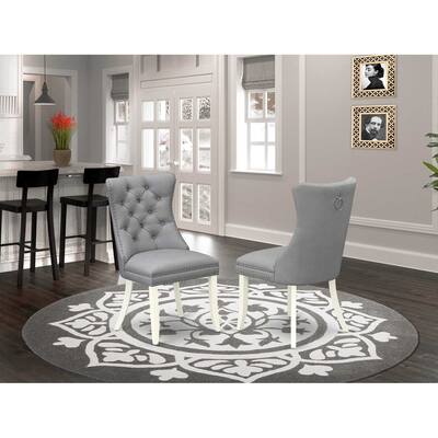 Modern Parson Dining Chairs - Light Gray Faux Leather Padded Set of 2