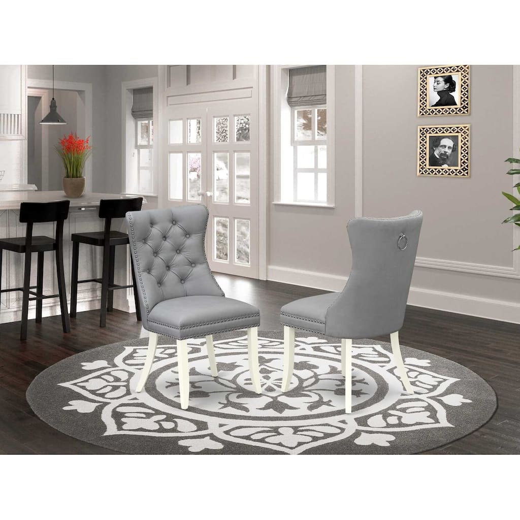 Modern Parson Dining Chairs - Light Gray Faux Leather Padded Set of 2
