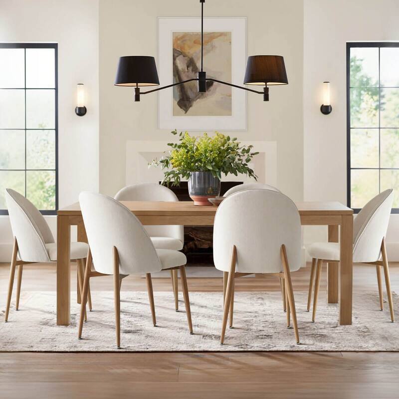 Upholstered Back Chenille Dining Chair (Set of 6) - Beige-Oak
