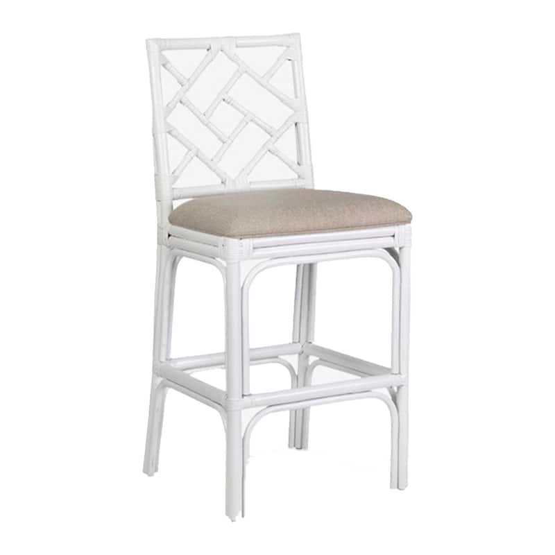 Natural Rattan Handmade Chippendale Single Cushioned Bar Stool by East at Main