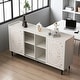 preview thumbnail 3 of 5, Distressed White Wood Curio Cabinet with Carved Fir Doors and Shelving - Mid-Century Console Table