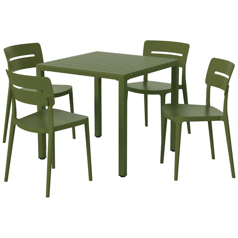 Frond and Form 4-Person Outdoor Square Dining Set - Olive Green