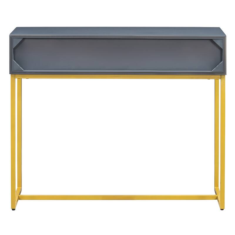 38" Modern Console Table with Two Drawers and Gold Metal Base for Entryway, Living Room